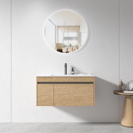 BC13 900X460X460MM PLYWOOD WALL HUNG VANITY - LIGHT OAK WITH CERAMIC TOP